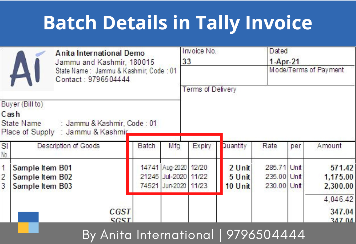 Batch Details in Tally Invoice