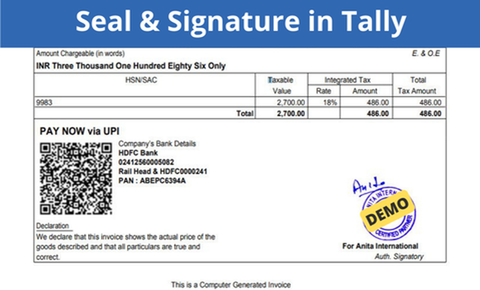 Seal and Signature in tally AddOn